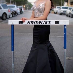 black and rhinestones mermaid prom dress